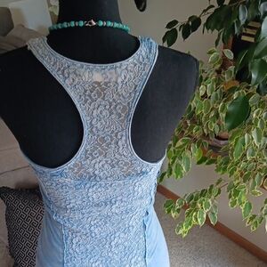 Blue Sleeveless Dress with Lace Accents